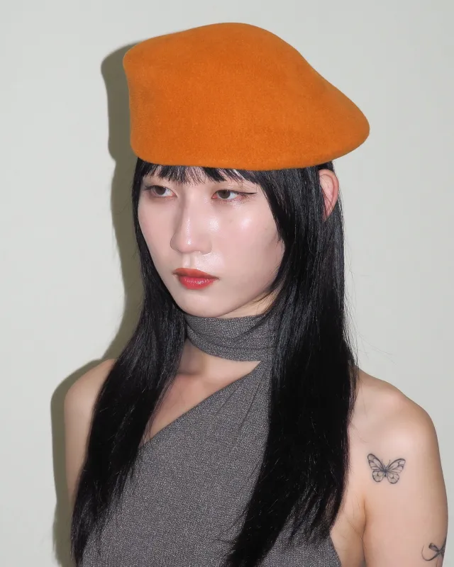 Sazy Beret in Burnt Orange Fur Velour made by CLYDE