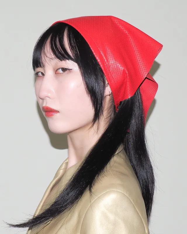 Vita Scarf in Red Perforated Lambskin made by CLYDE