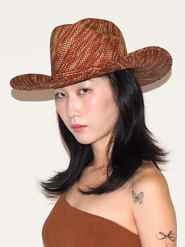 Western Hat in Lichen Brown Wave Toquilla Straw made by CLYDE