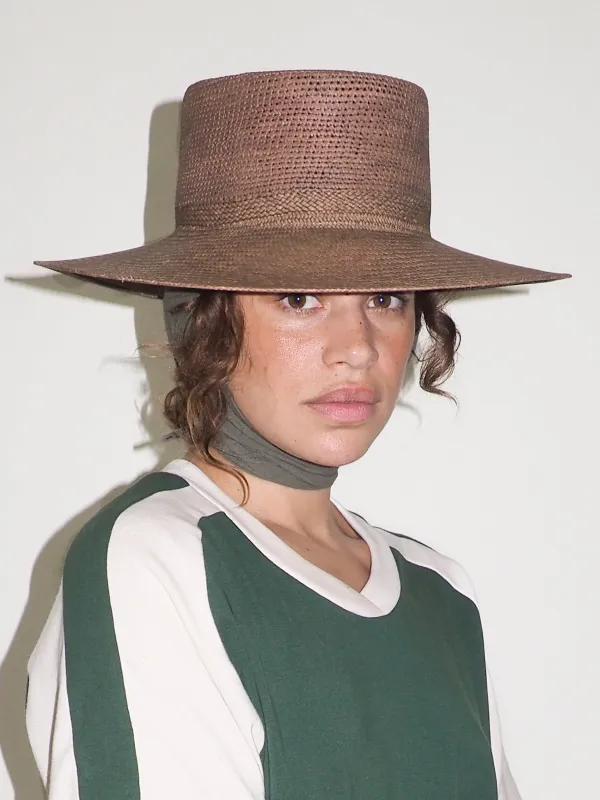 Cielo Hat w. Shade in Khaki Green Toquilla Straw sold by CLYDE