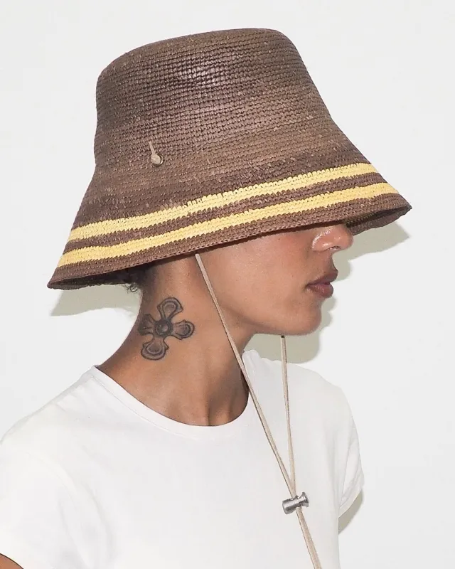 Aries Hat in Khaki w. Yellow Stripes sold by CLYDE