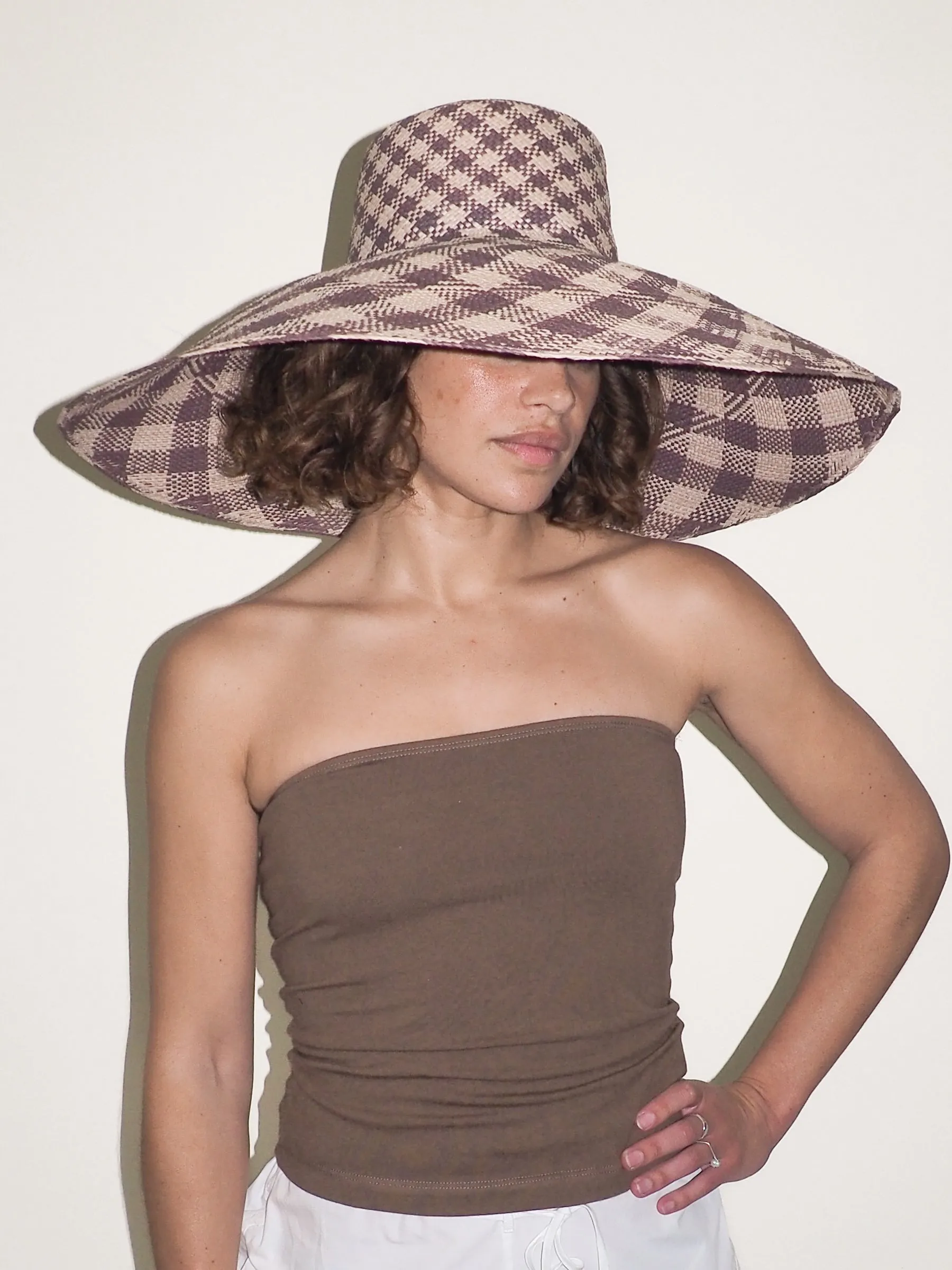Ozone Hat in Grey & Slate Gingham Toquilla Straw sold by CLYDE product image thumbnail 4