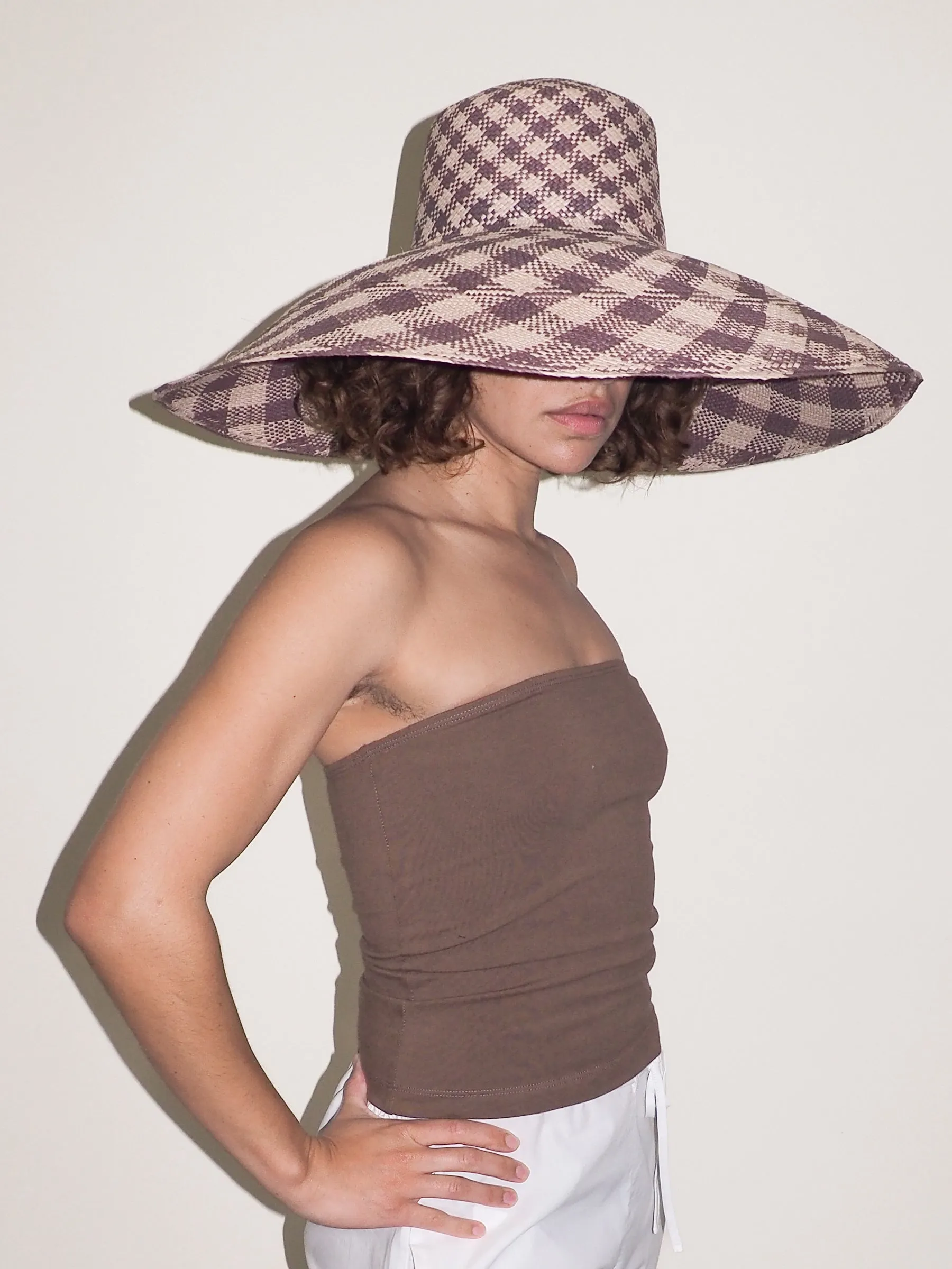 Ozone Hat in Grey & Slate Gingham Toquilla Straw sold by CLYDE product image thumbnail 2