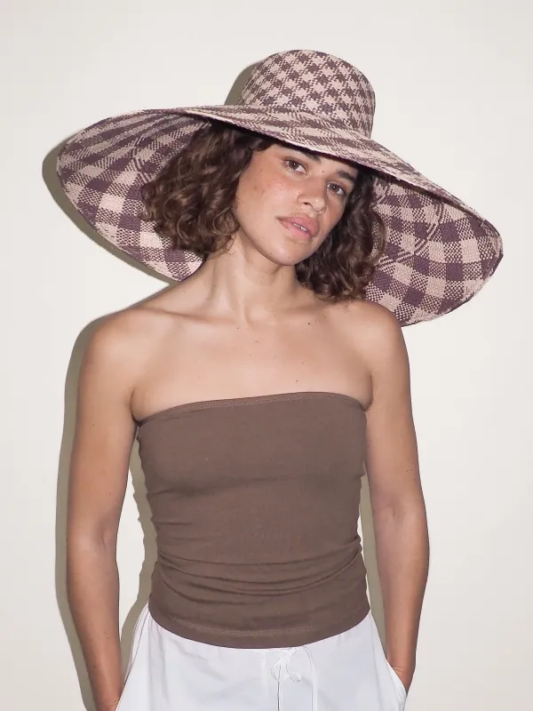 Ozone Hat in Grey & Slate Gingham Toquilla Straw sold by CLYDE