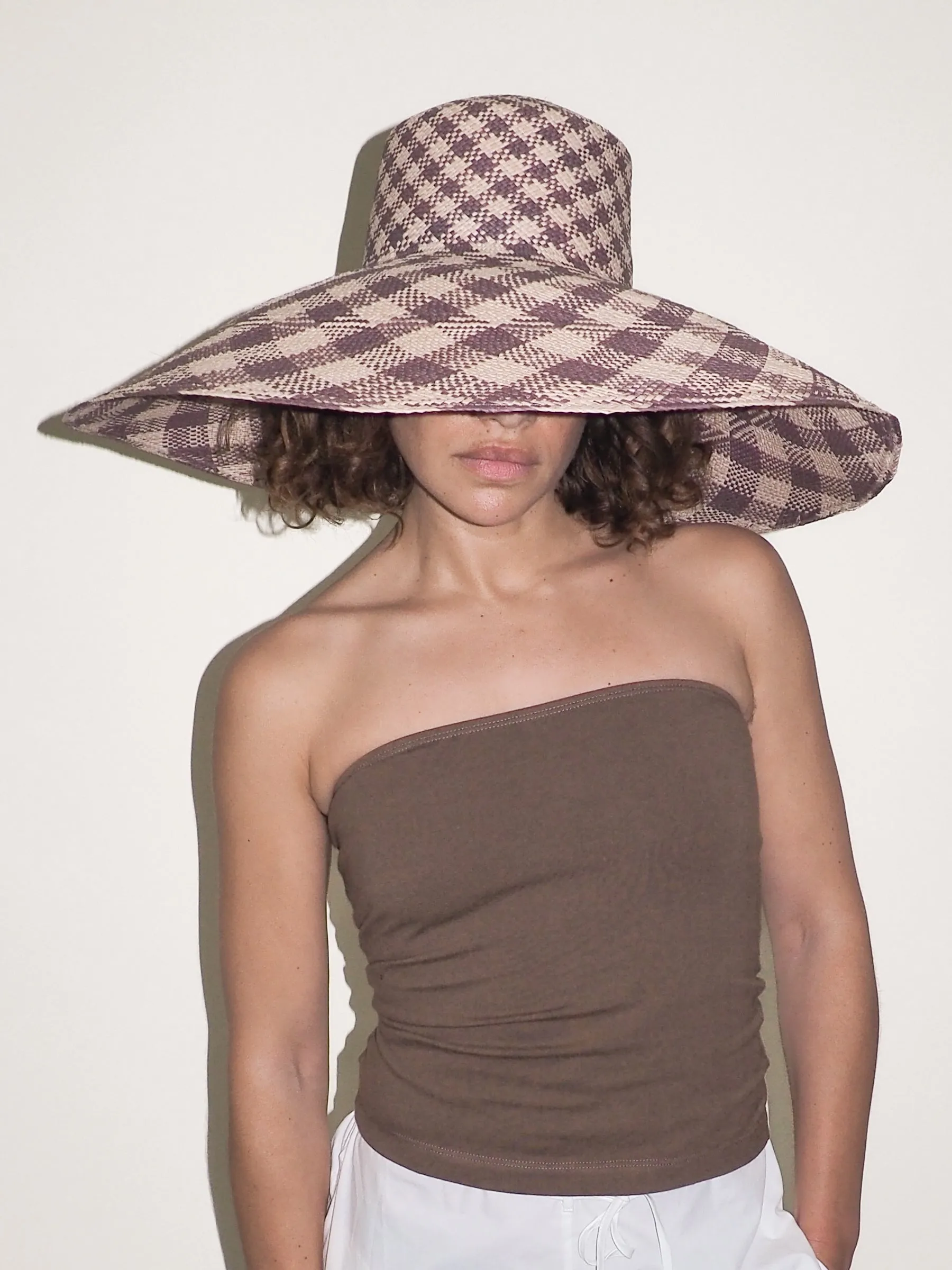 Ozone Hat in Grey & Slate Gingham Toquilla Straw sold by CLYDE product image thumbnail 3