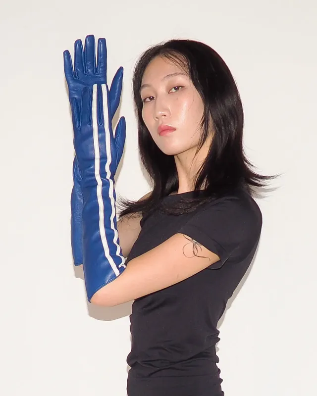 Racing Gloves in Blue and White Stripes made by CLYDE