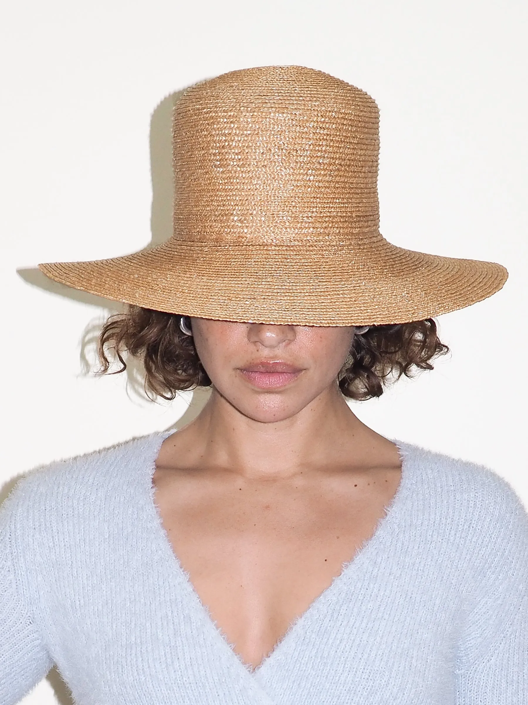 Medium Brim Flat Top Hat in Sand Straw sold by CLYDE product image thumbnail 2