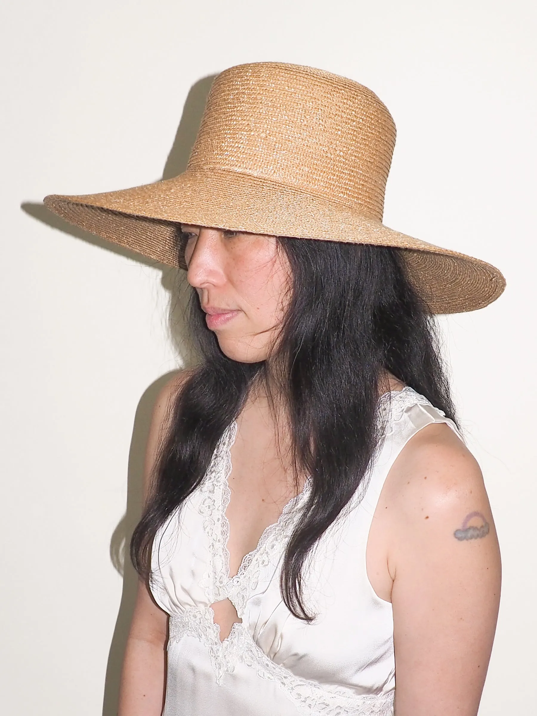 Wide Brim Flat Top Hat in Sand Straw sold by CLYDE product image thumbnail 3