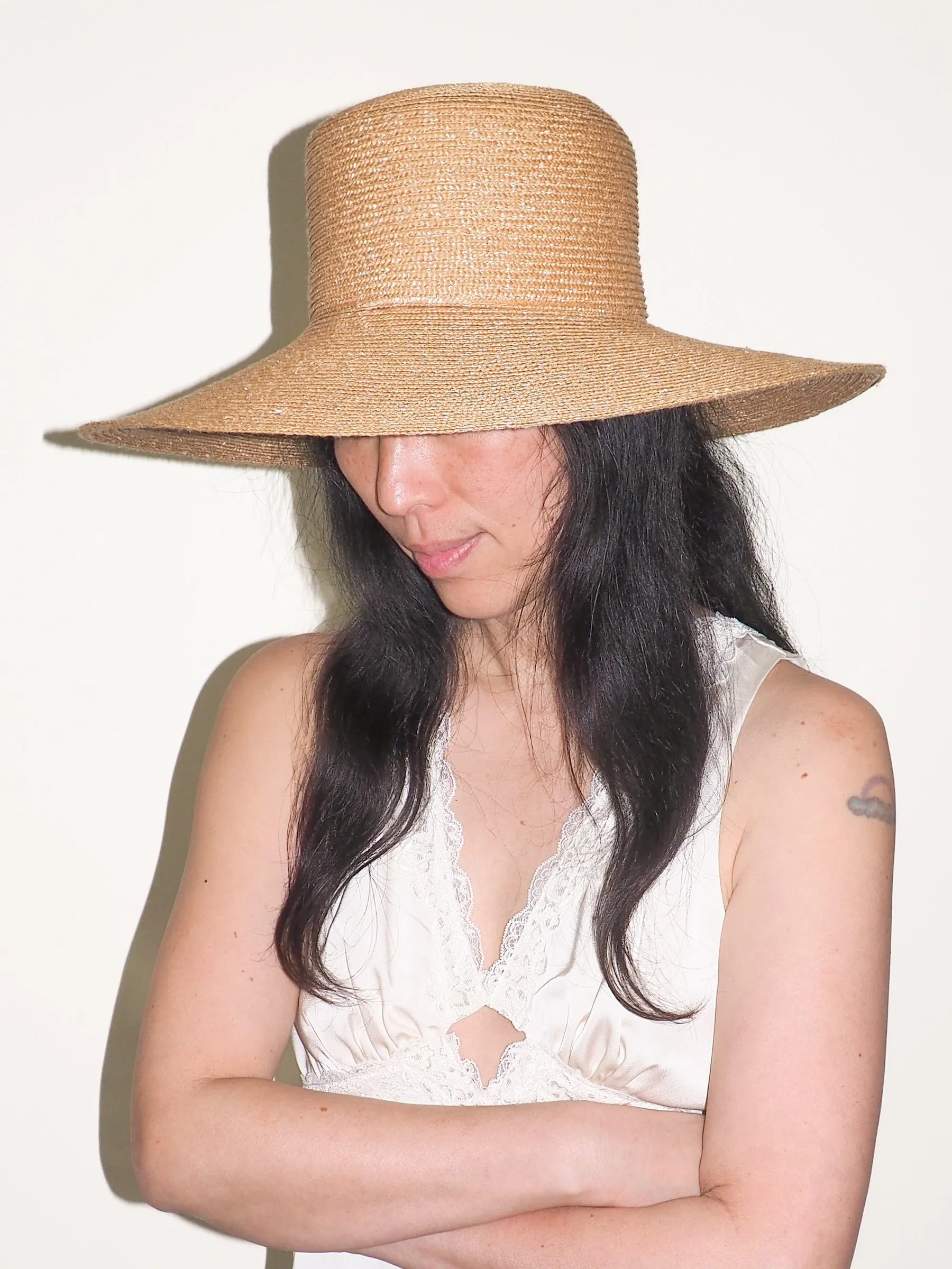 Wide Brim Flat Top Hat in Sand Straw sold by CLYDE product image thumbnail 2