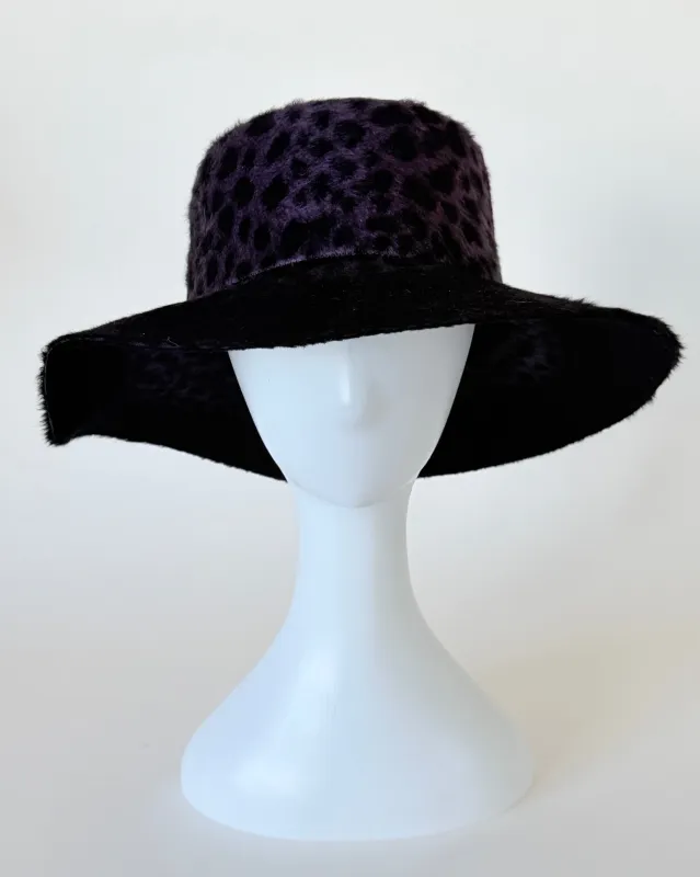 Lampshade Hat Long Hair Purple Cheetah made by CLYDE