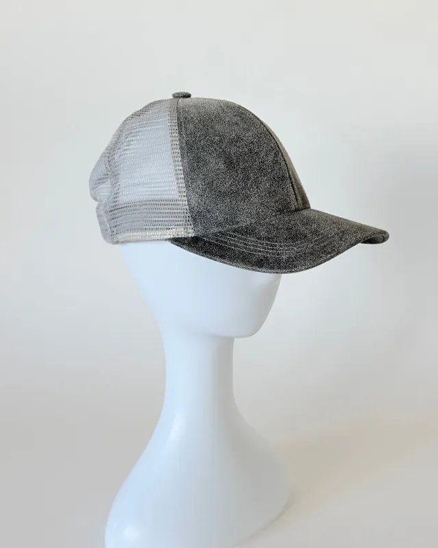 Trucker Hat Distressed Grey Leather made by CLYDE