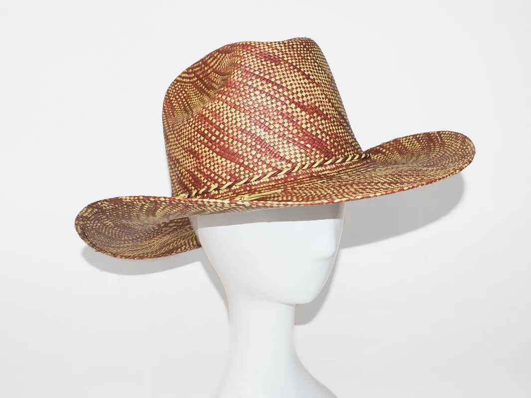 Western Hat Lichen Brown Wave Toquilla Straw made by CLYDE