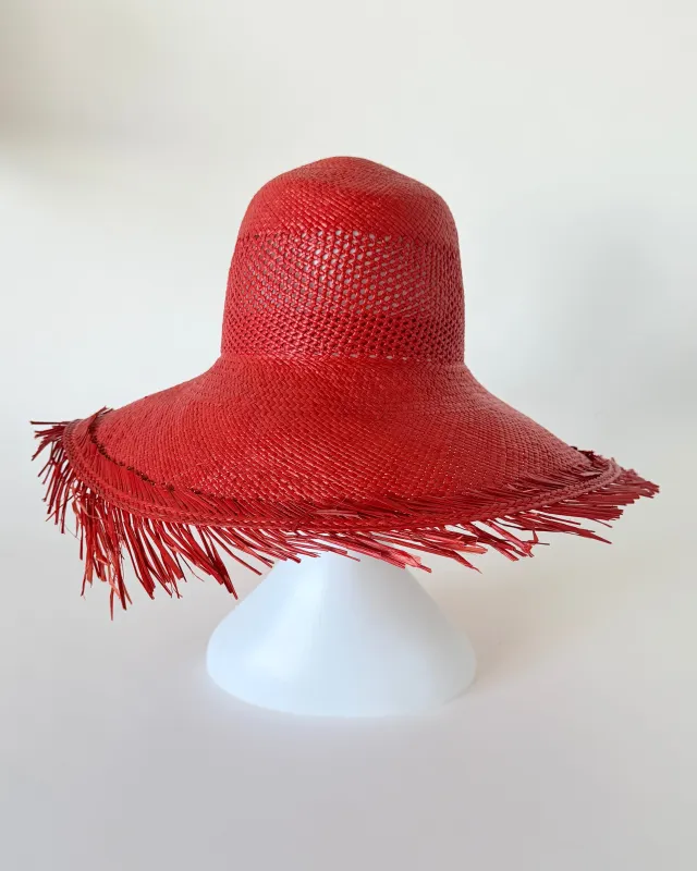Flat Top Hat w. Vent in Red Toquilla Straw made by CLYDE