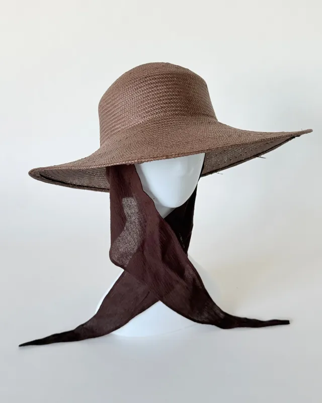 Pearl Hat in Brown Glazed Toyo Straw made by CLYDE