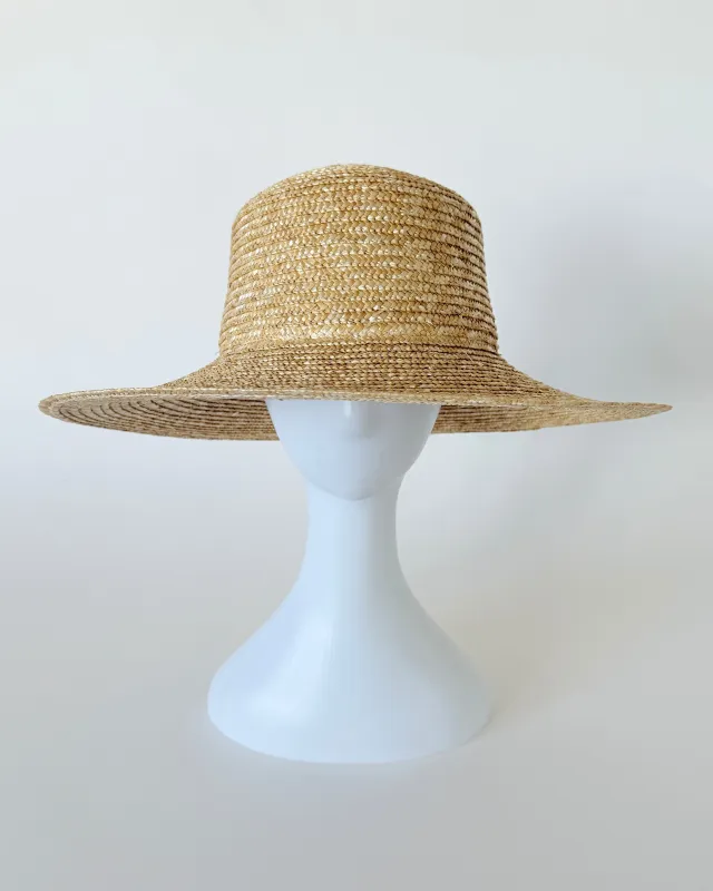 Medium Brim Flat Top Hat in Natural Milan Straw made by CLYDE