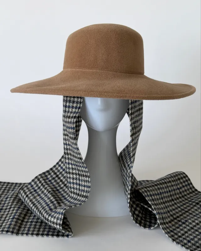 Pearl Hat in Camel Velour w. Detachable Tweed Wool Scarves sold by CLYDE