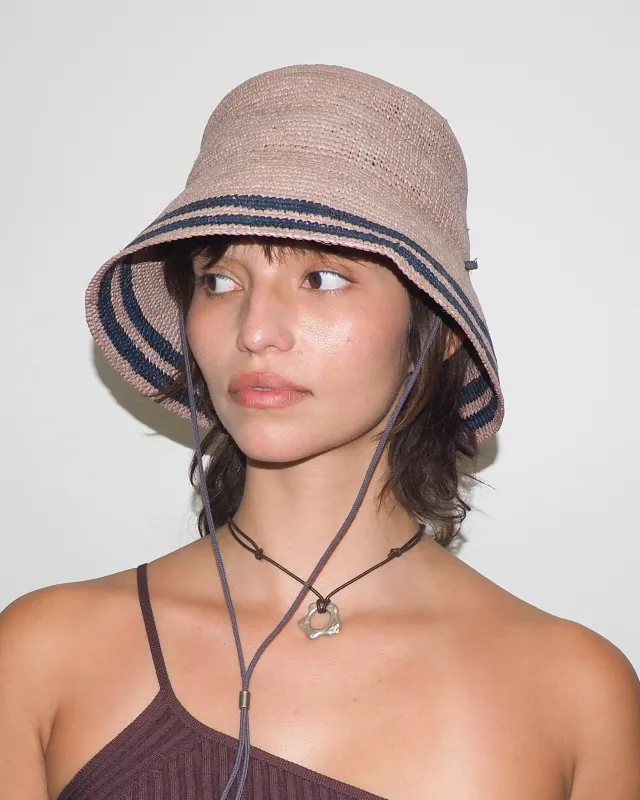 Aries Hat in Grey w. Navy Stripes made by CLYDE