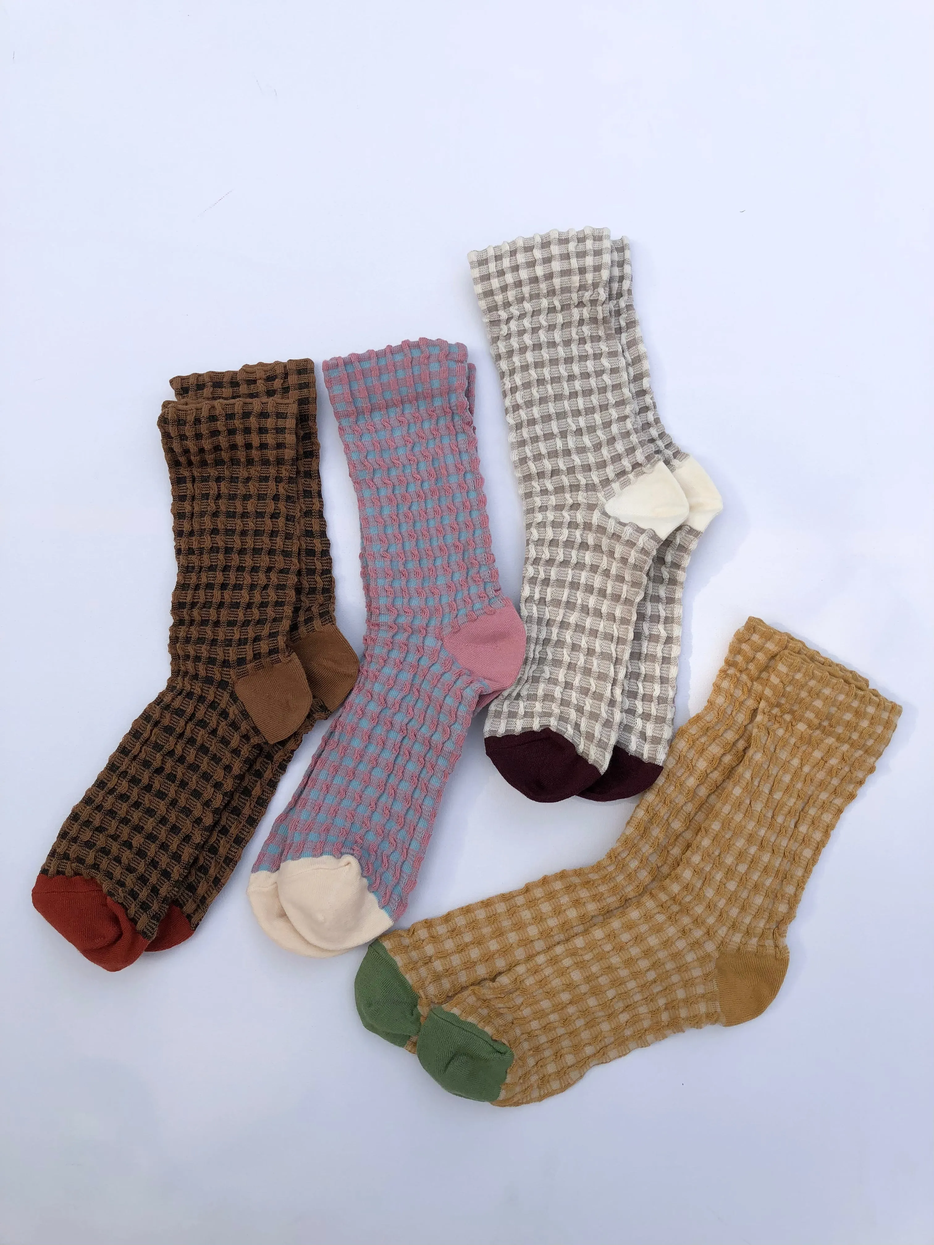 GINGHAM WAFFLE SOCKS - neutral sold by Billy Bamboo product image thumbnail 2
