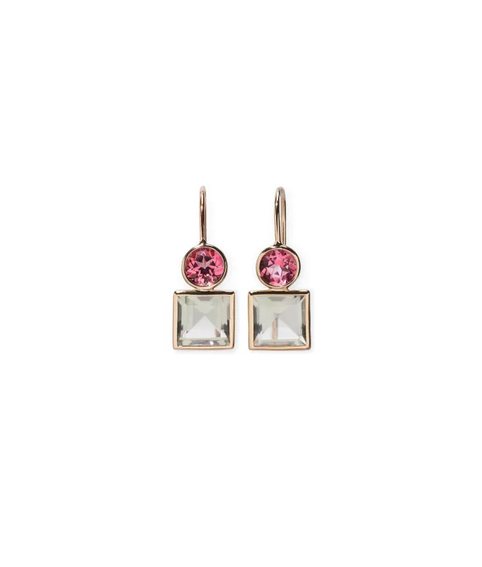 Pastille Earrings in Pink Topaz & Green Amethyst made by Lizzie Fortunato