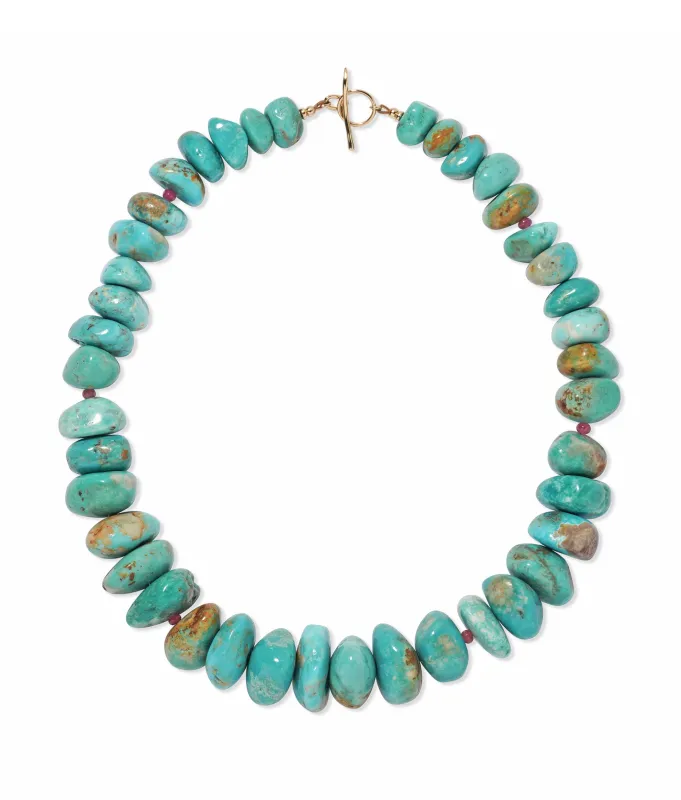 Turquoise, Ruby & 14k Gold Necklace sold by Lizzie Fortunato