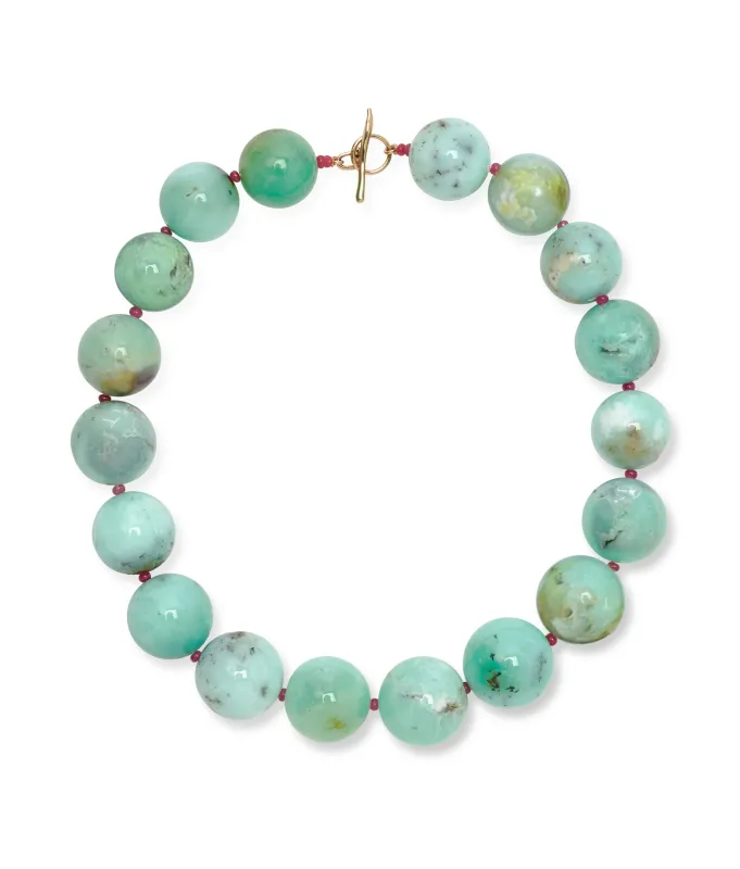 Jumbo Chrysoprase, Ruby & 14k Gold Necklace sold by Lizzie Fortunato