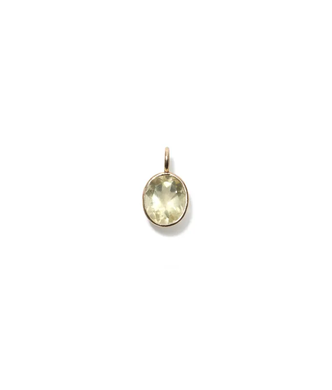 Singular Oval 14k Gold Necklace Charm in Lemon Quartz sold by Lizzie Fortunato