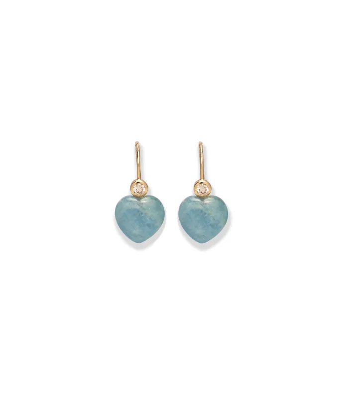14k Gold Amor Earrings in Diamond & Aquamarine made by Lizzie Fortunato