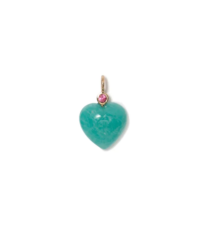 Amazonite Heart & Pink Tourmaline 14k Gold Necklace Charm sold by Lizzie Fortunato