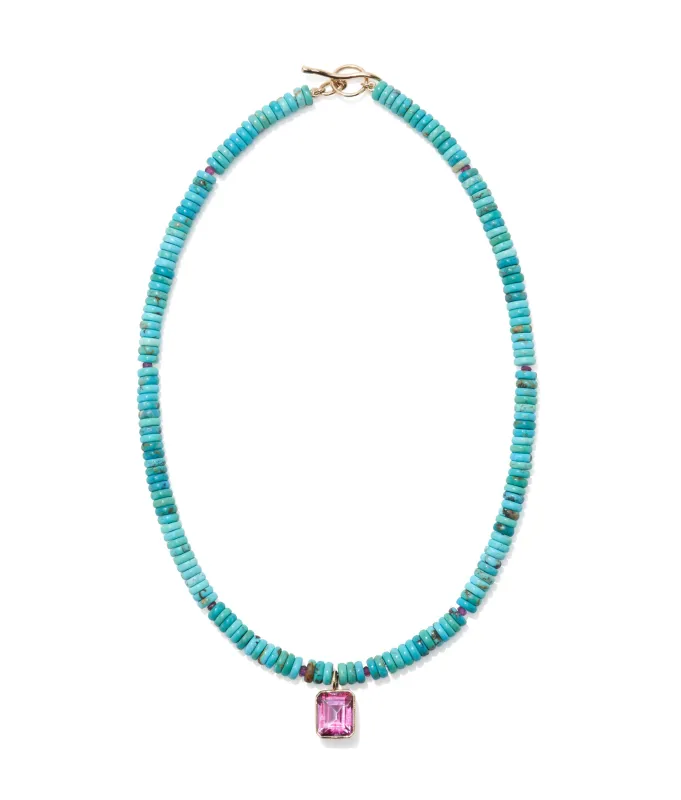 Turquoise & 14k Gold Charm Necklace in Pink Topaz sold by Lizzie Fortunato