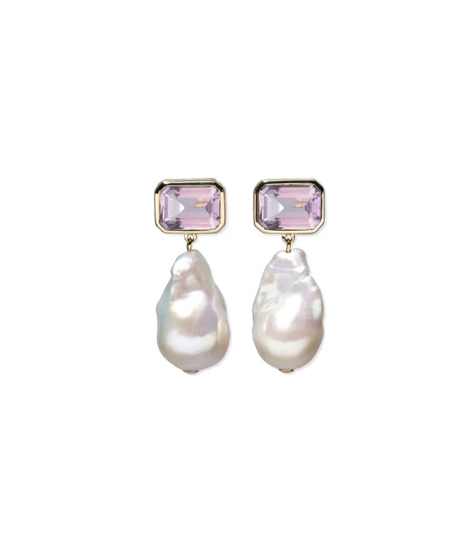 14k Gold Juno Earrings in Pink Amethyst made by Lizzie Fortunato