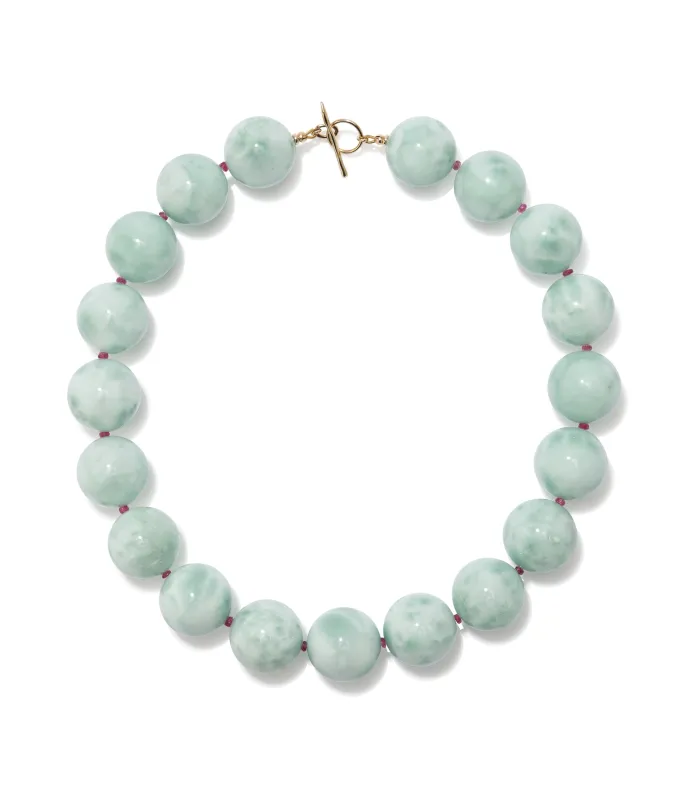 Green Angelite, Ruby & 14k Gold Necklace made by Lizzie Fortunato
