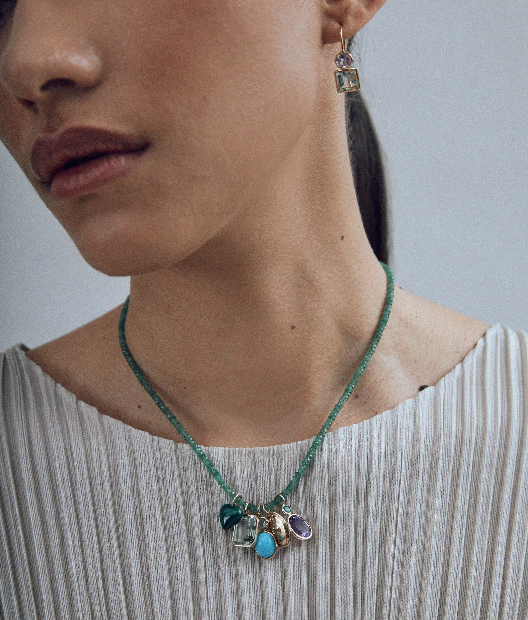 14k Gold Puffy Heart Necklace Charm in Malachite sold by Lizzie Fortunato product image thumbnail 3