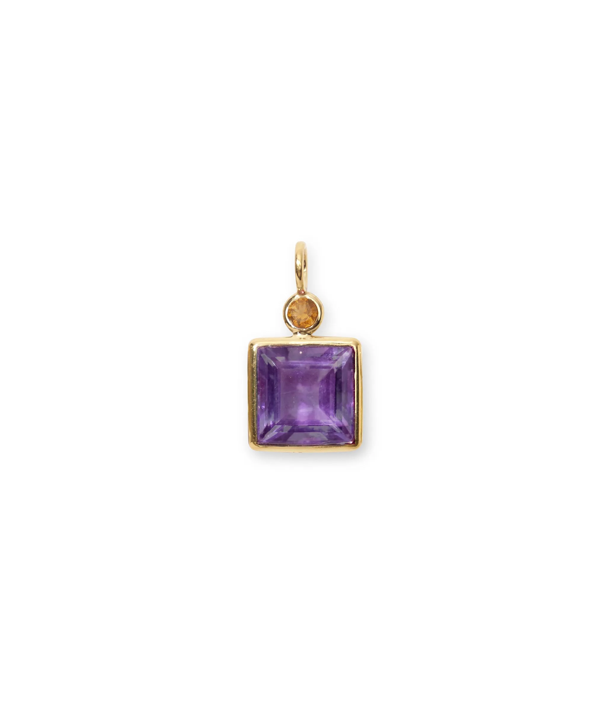 Square 14k Gold Necklace Charm in Citrine & Amethyst sold by Lizzie Fortunato