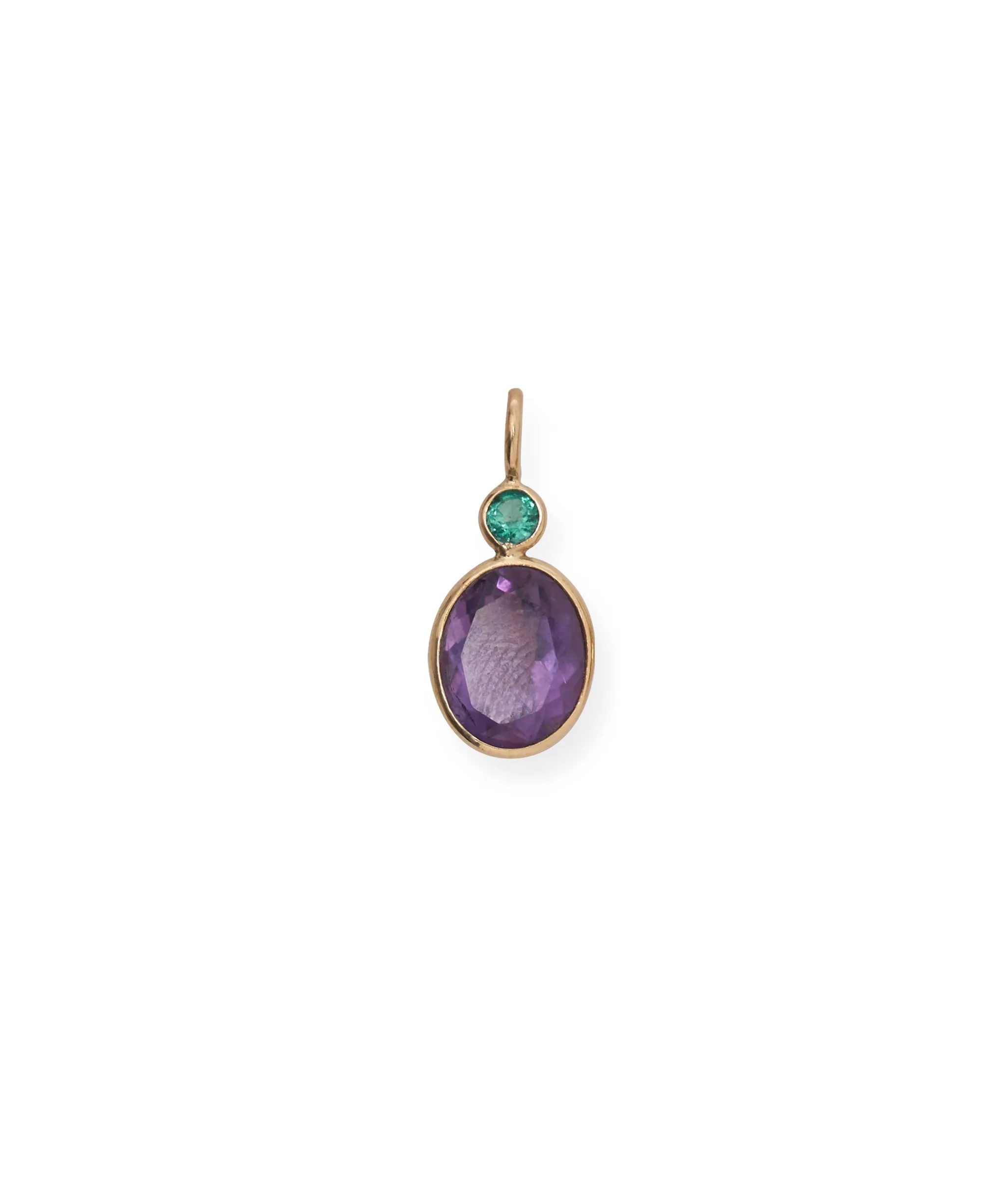 Oval 14k Gold Necklace Charm in Emerald & Amethyst sold by Lizzie Fortunato