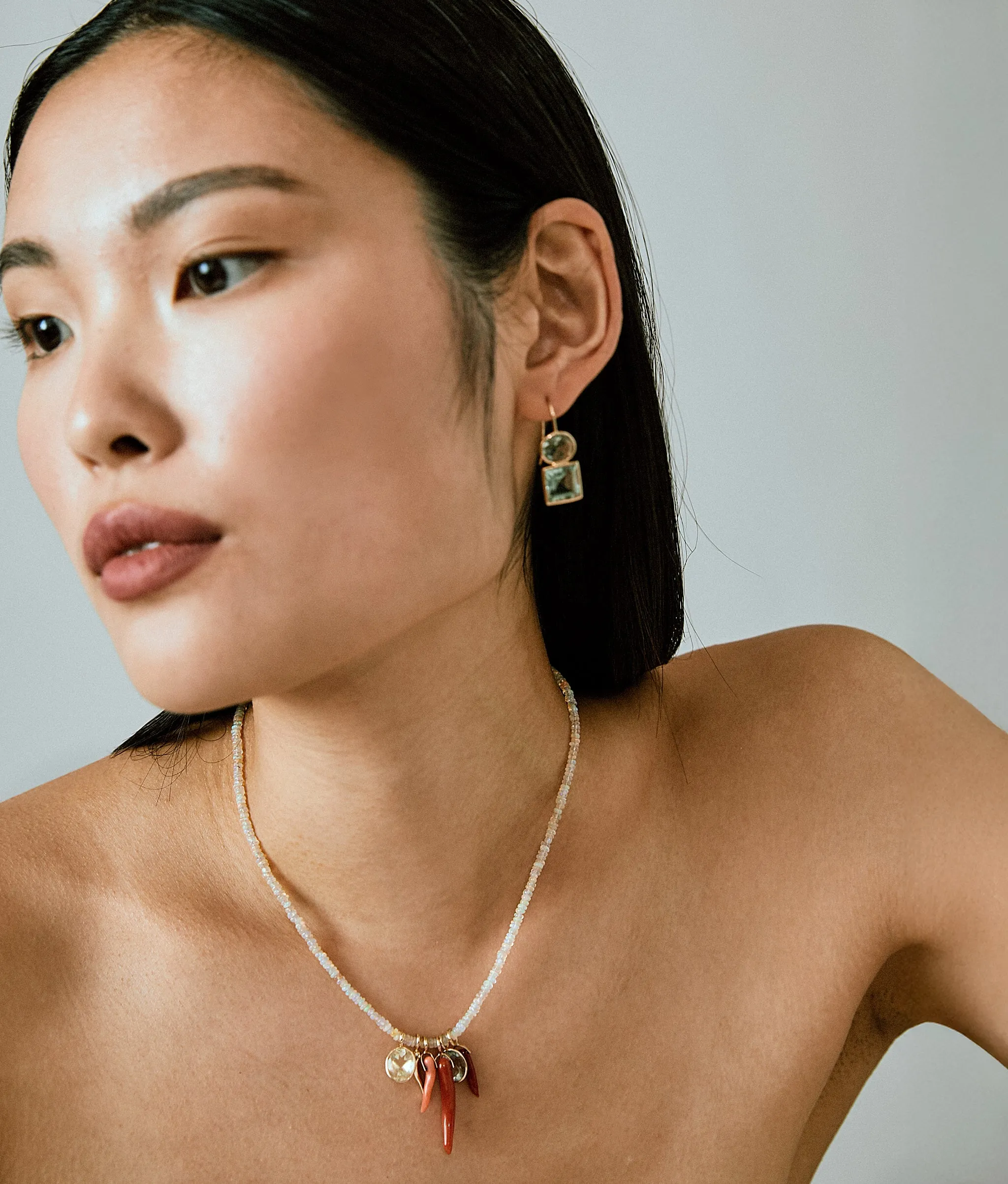 Tiny Beaded 14k Gold Necklace in Opal sold by Lizzie Fortunato product image thumbnail 2