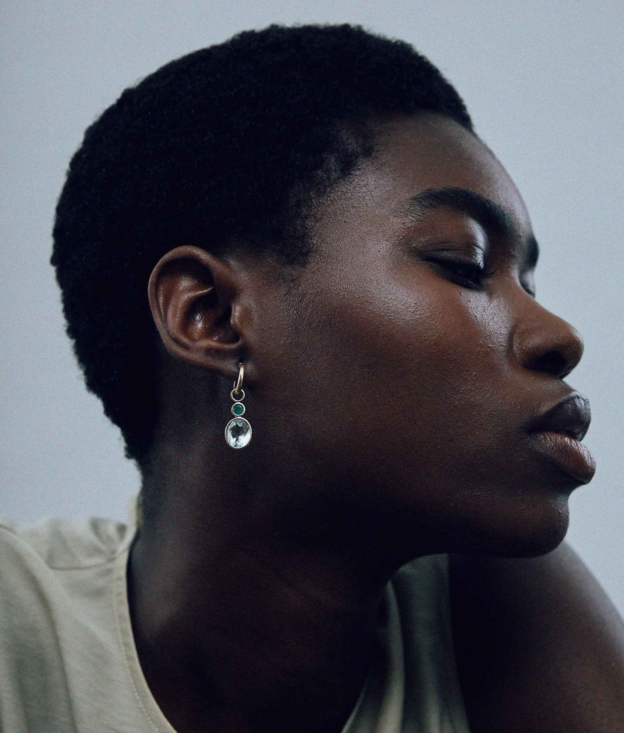 Oval 14k Gold Earring Charm in Emerald & Green Amethyst sold by Lizzie Fortunato product image thumbnail 2