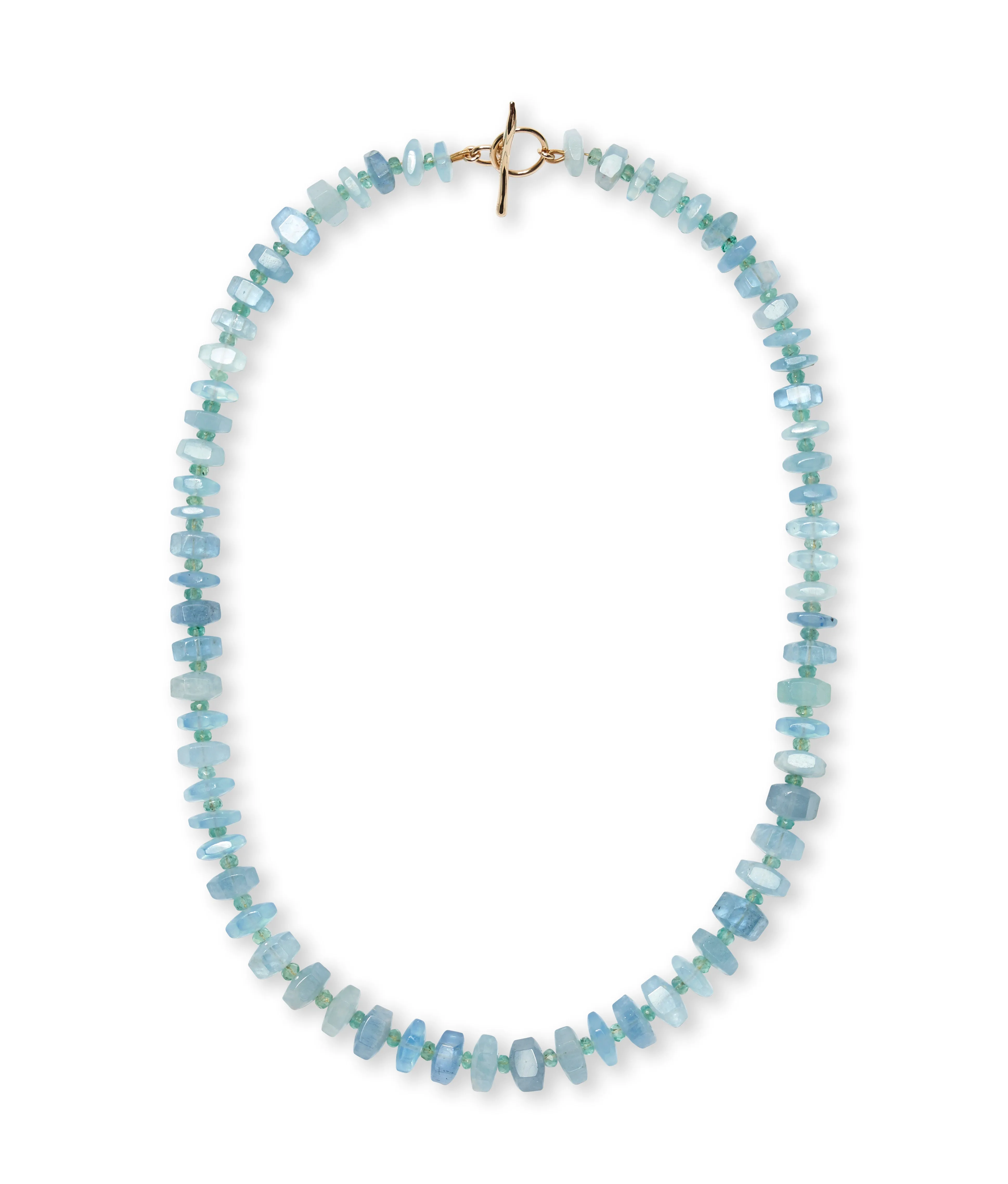 Aquamarine, Emerald & 14k Gold Necklace sold by Lizzie Fortunato