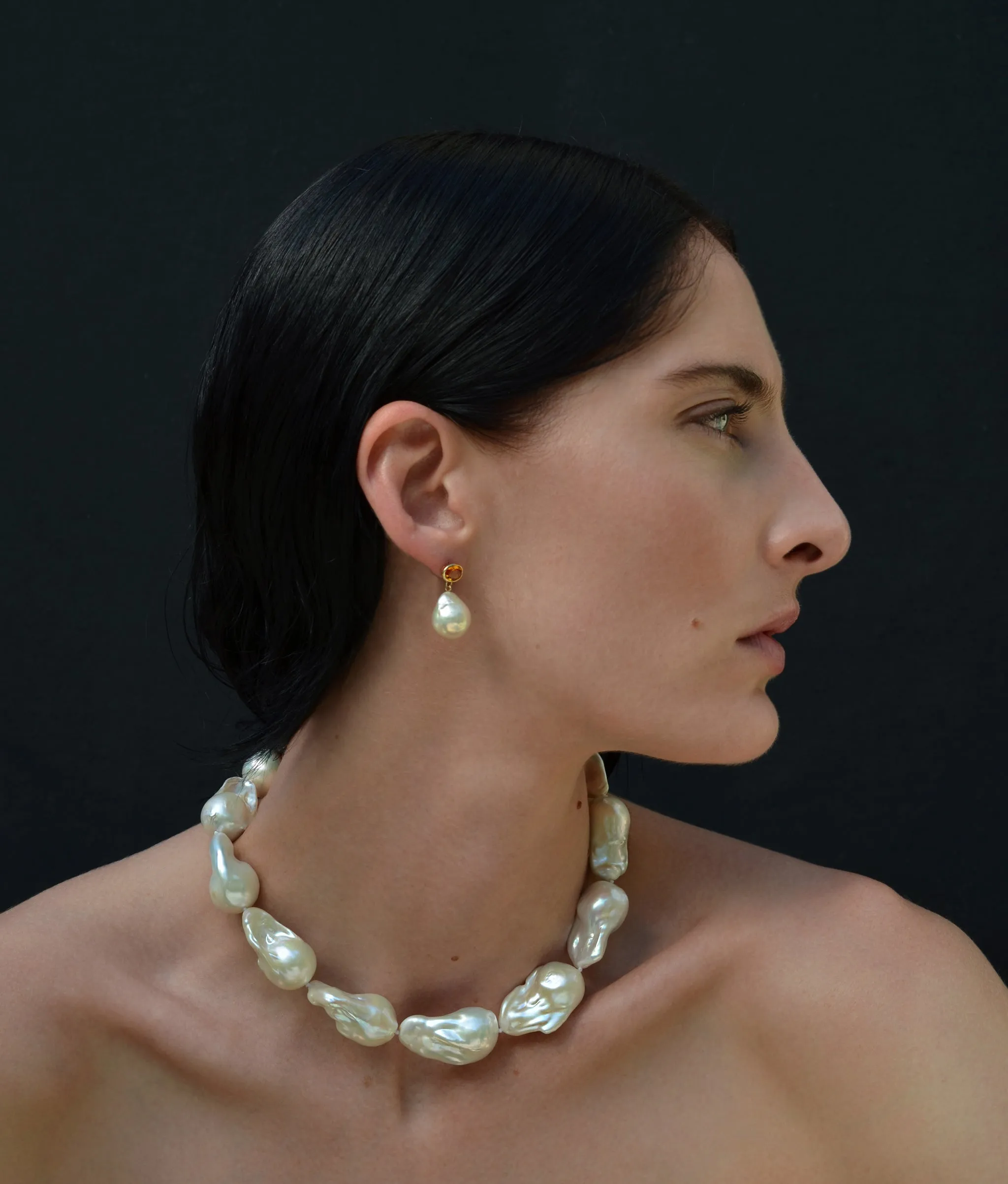 Extra Large White Baroque Pearl & 14k Gold Necklace sold by Lizzie Fortunato product image thumbnail 2