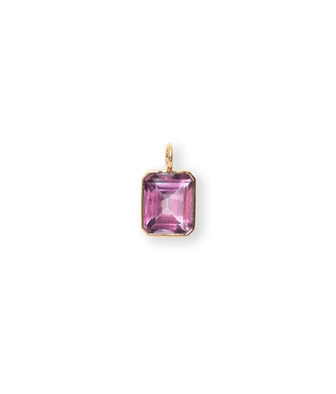 Singular Rectangle 14k Gold Necklace Charm in Pink Topaz sold by Lizzie Fortunato