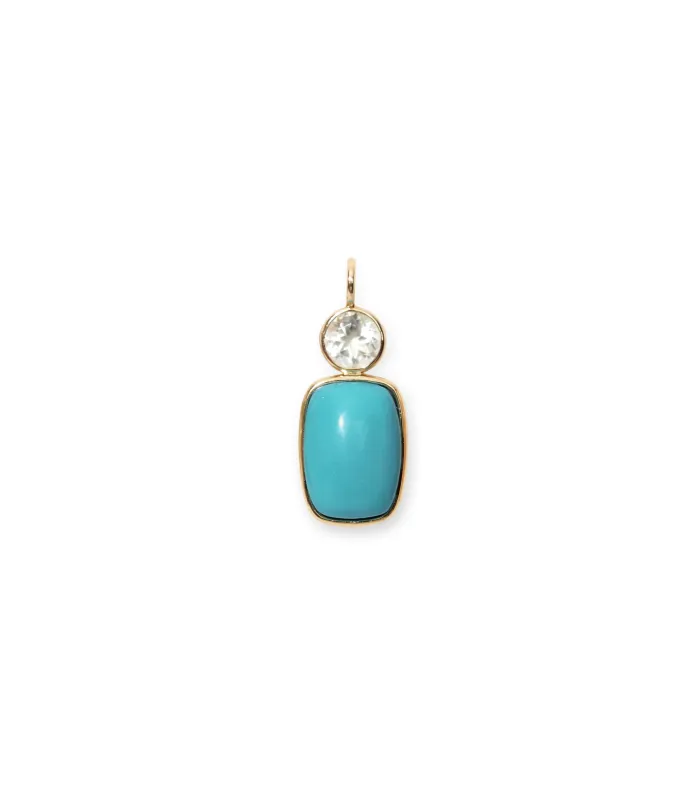 Stacked Oblong 14k Gold Necklace Charm in Green Amethyst & Turquoise Cabochon sold by Lizzie Fortunato