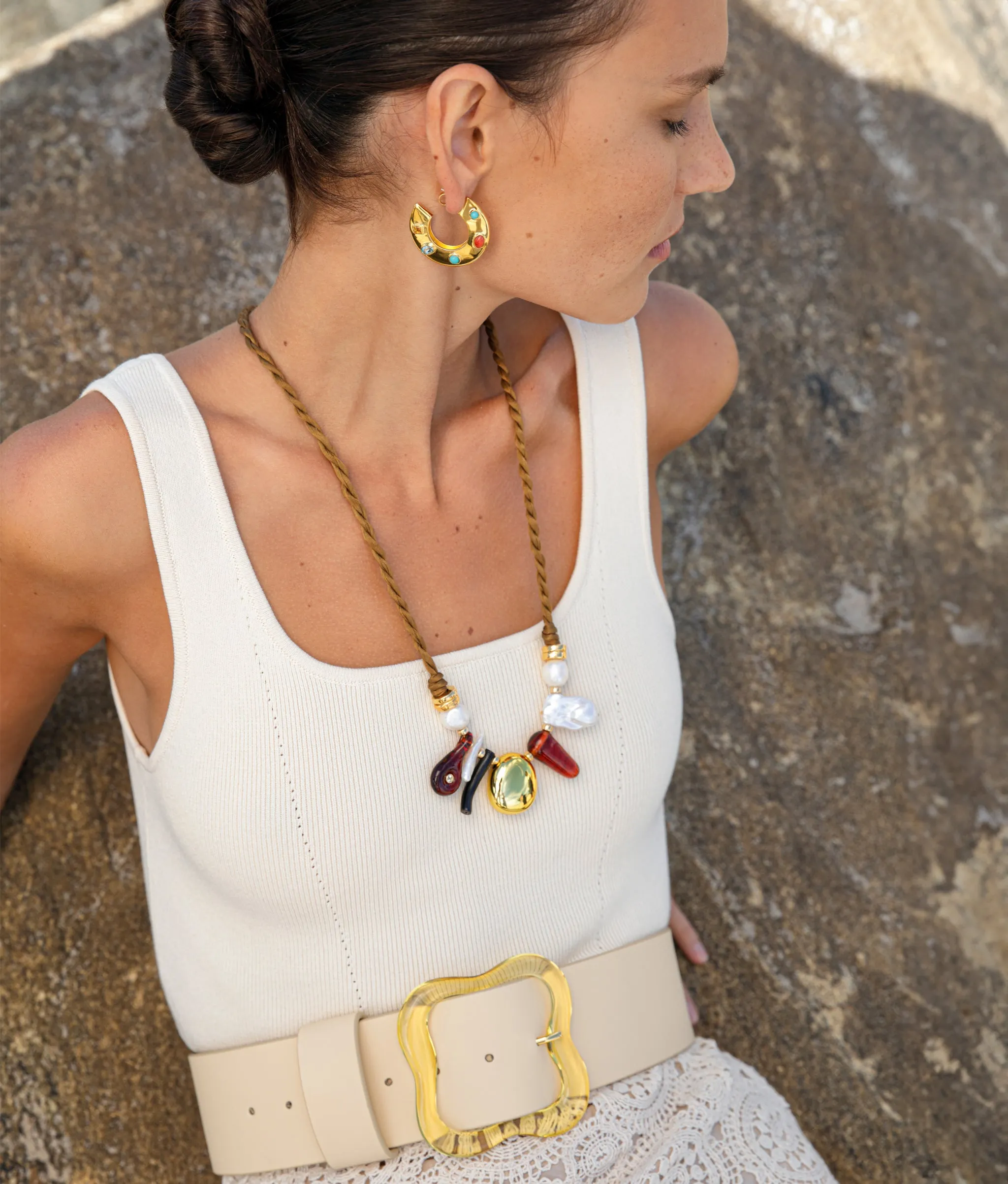 Saucer Hoops in Dotted Stone sold by Lizzie Fortunato product image thumbnail 3