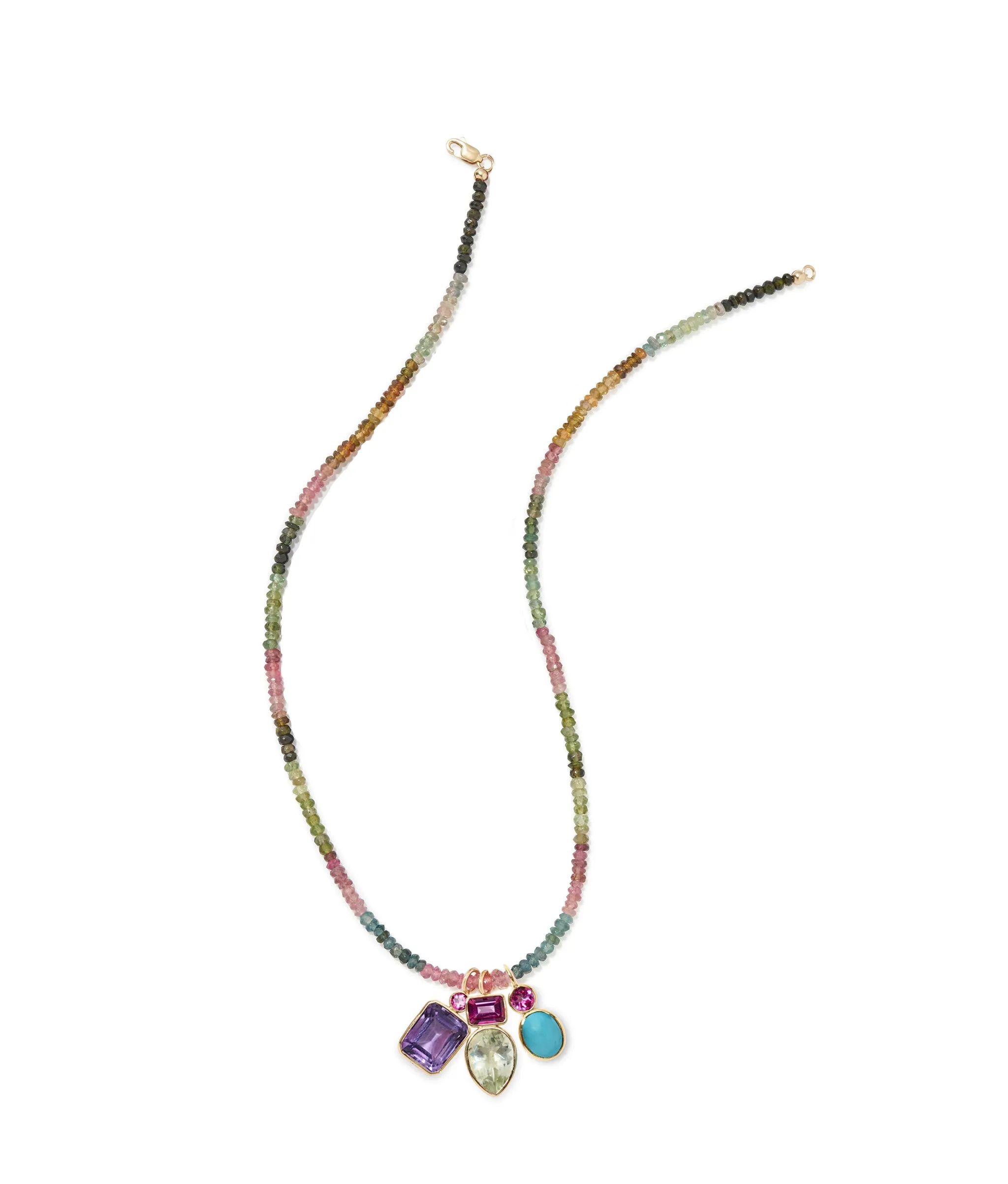 Tiny Beaded 14k Gold Necklace in Rainbow Tourmaline sold by Lizzie Fortunato product image thumbnail 4