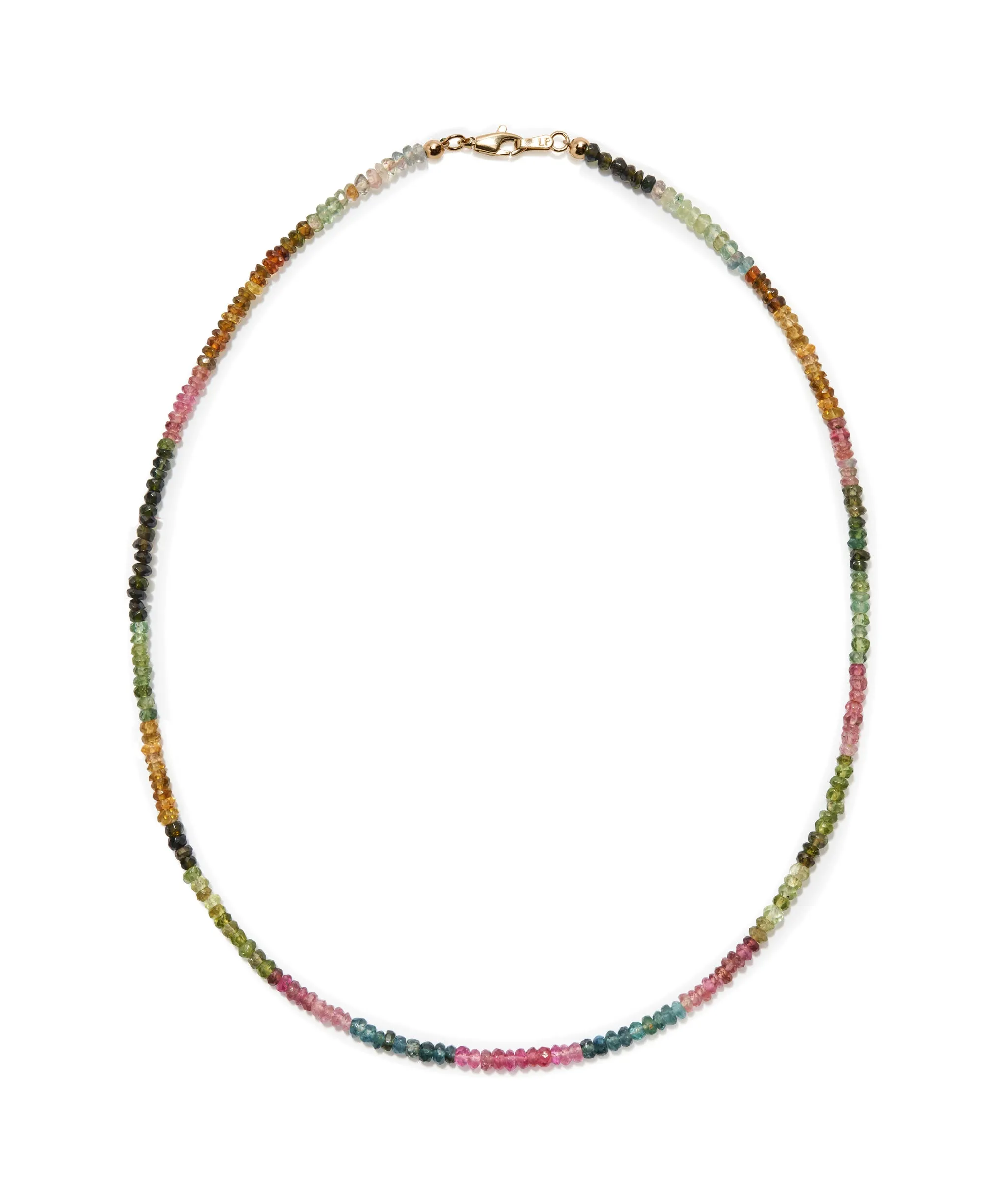 Tiny Beaded 14k Gold Necklace in Rainbow Tourmaline sold by Lizzie Fortunato