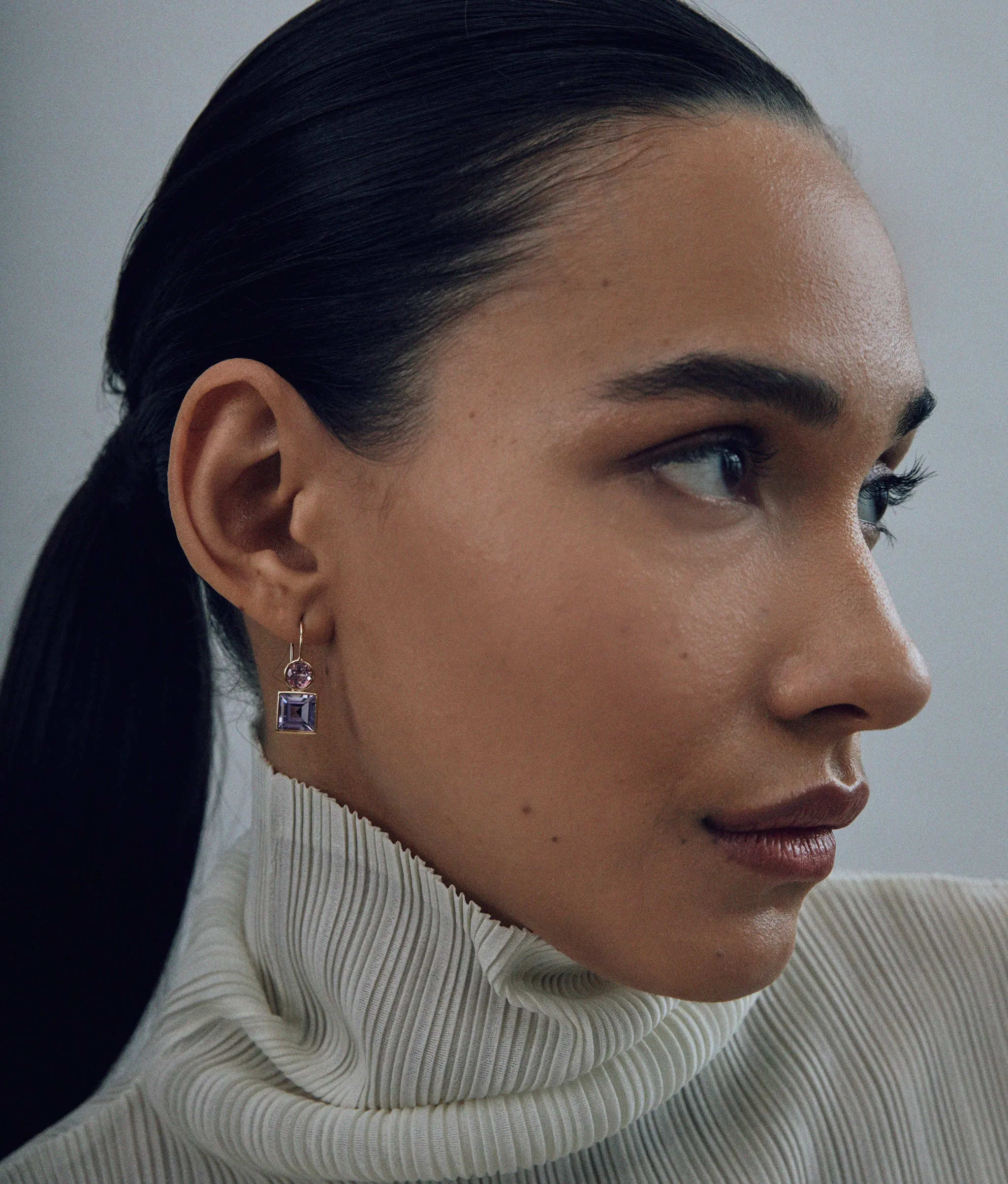 14k Gold Pastille Earrings in Pink Topaz and Amethyst sold by Lizzie Fortunato product image thumbnail 2