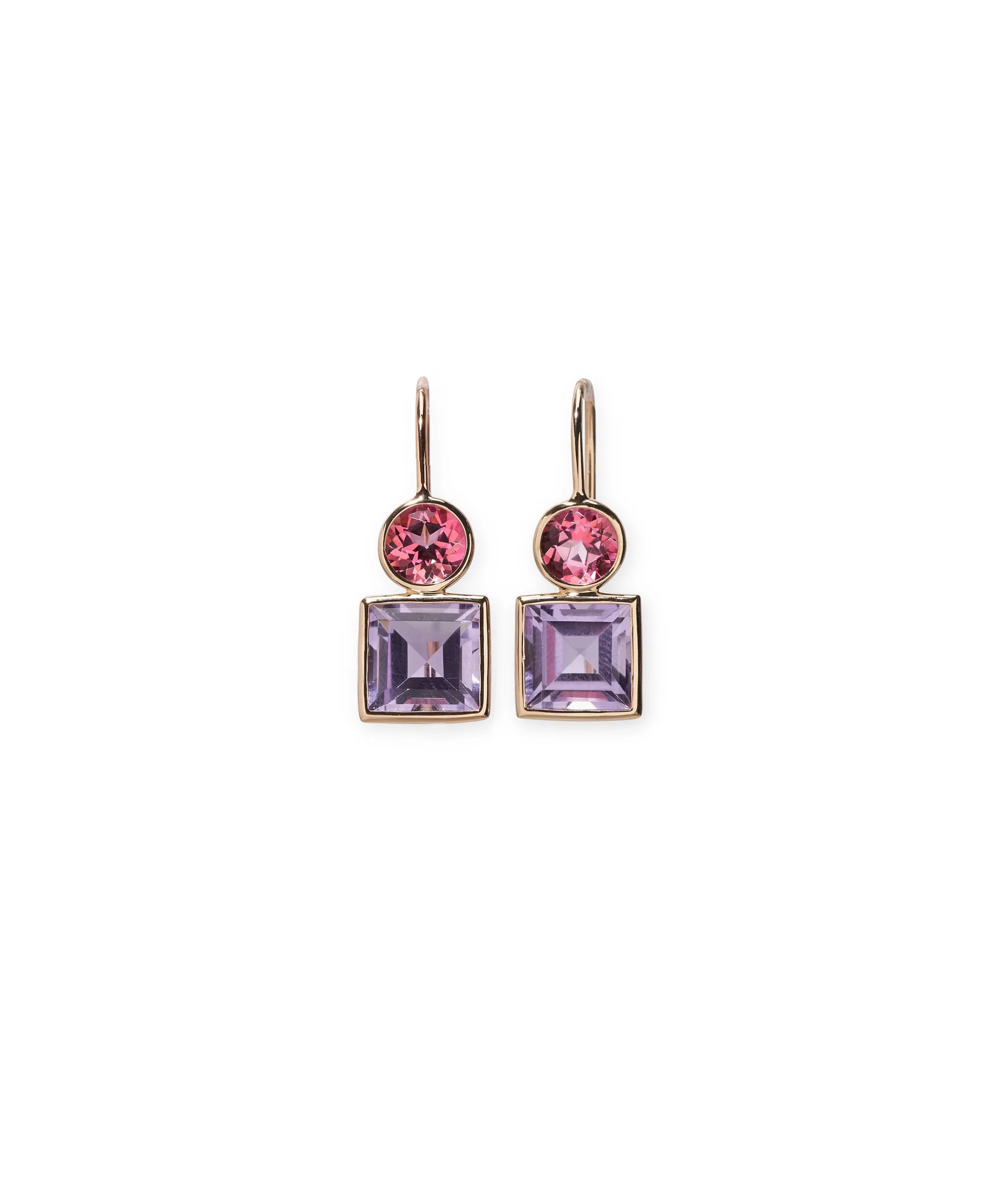 14k Gold Pastille Earrings in Pink Topaz and Amethyst sold by Lizzie Fortunato
