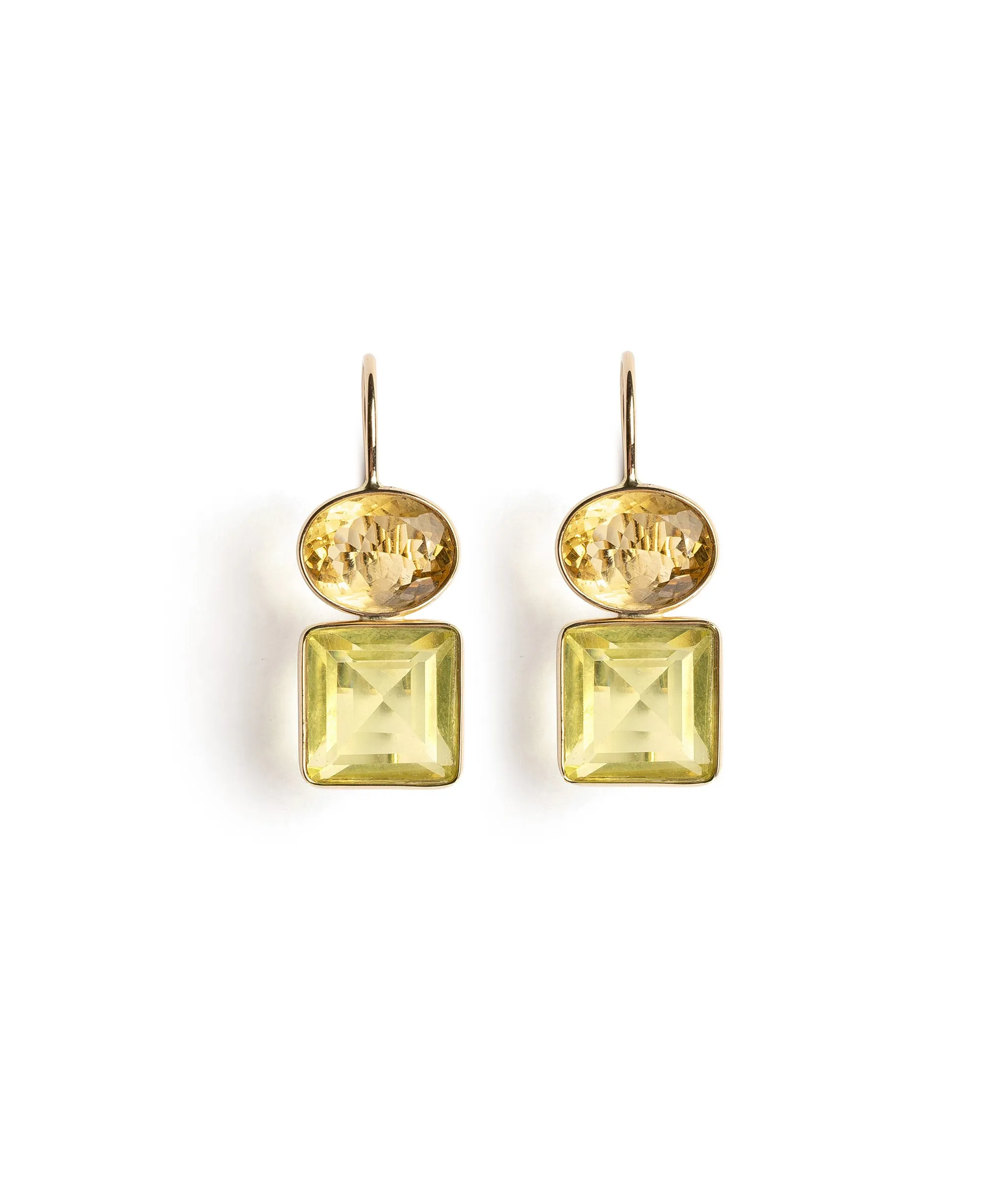 14k Gold Duo Earrings in Citrine and Lemon Quartz sold by Lizzie Fortunato