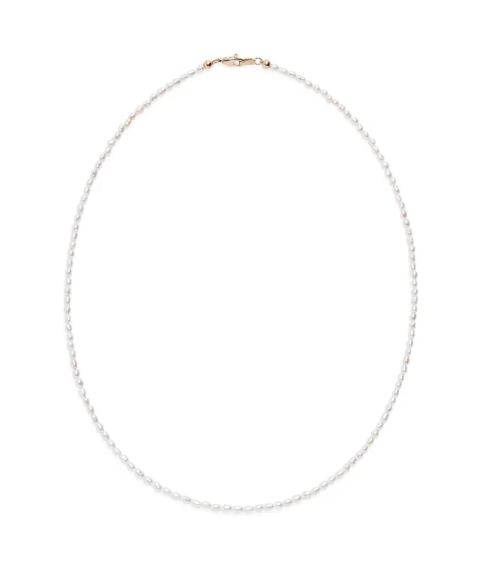 Tiny Beaded 14k Gold Necklace in Pearl sold by Lizzie Fortunato