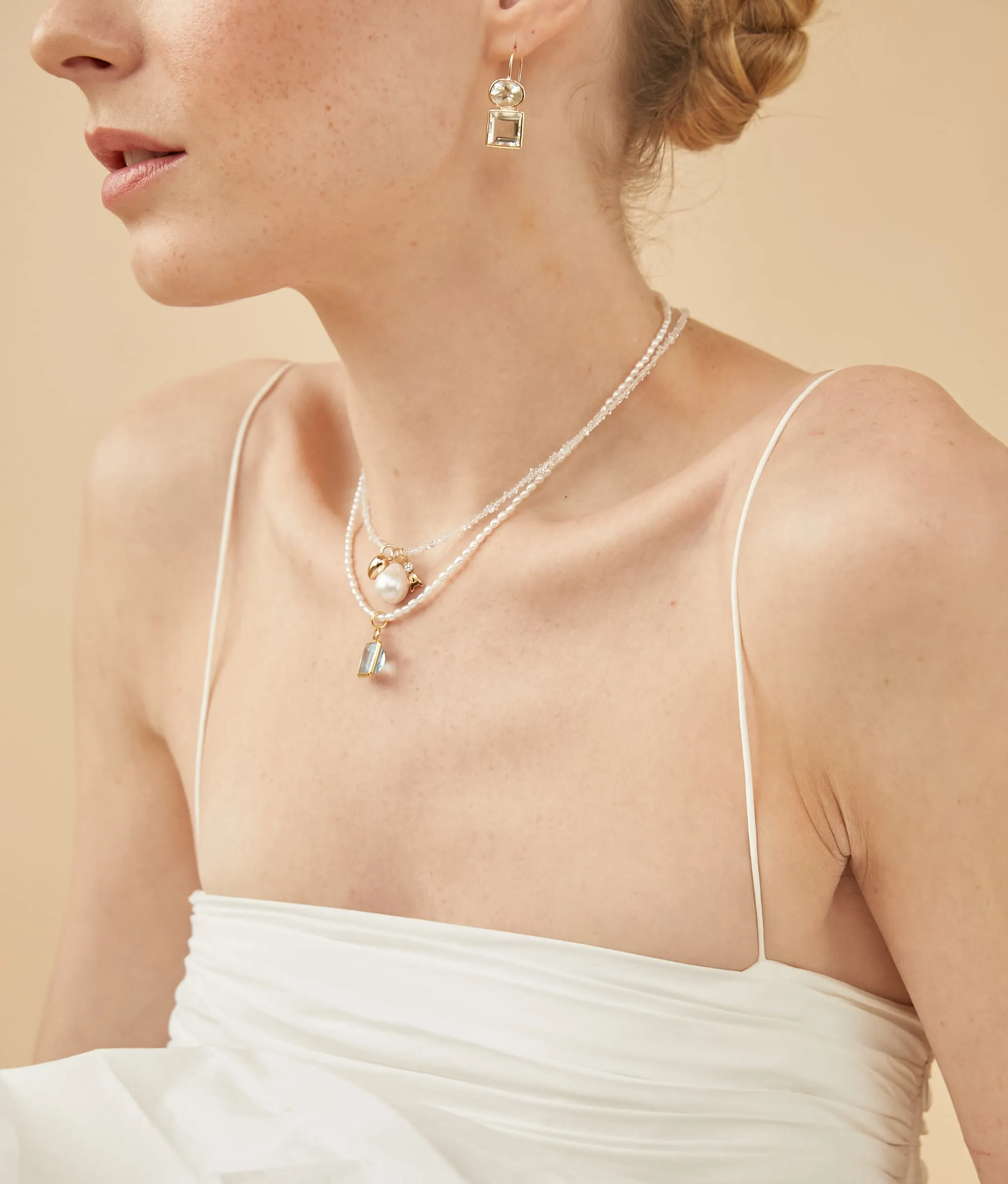 Tiny Beaded 14k Gold Necklace in Pearl sold by Lizzie Fortunato product image thumbnail 2