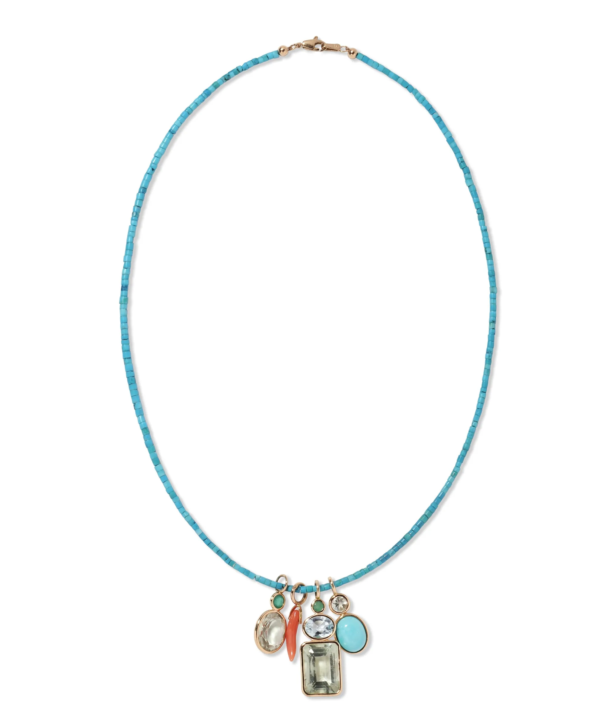 Oval 14k Gold Necklace Charm in Green Amethyst & Turquoise sold by Lizzie Fortunato product image thumbnail 3