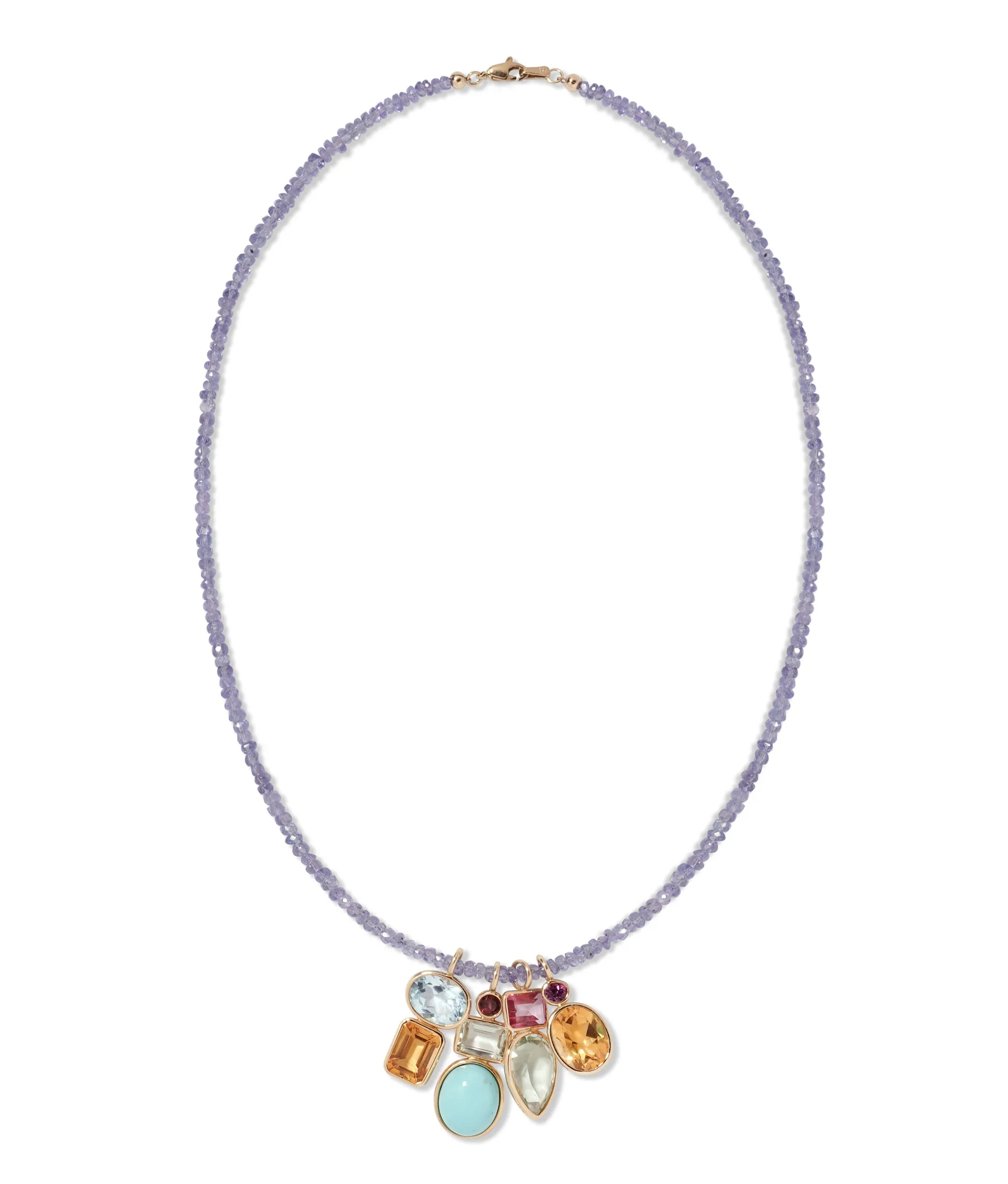 Oval Column 14k Gold Necklace Charm in Garnet, Green Amethyst & Turquoise Cabochon sold by Lizzie Fortunato product image thumbnail 3